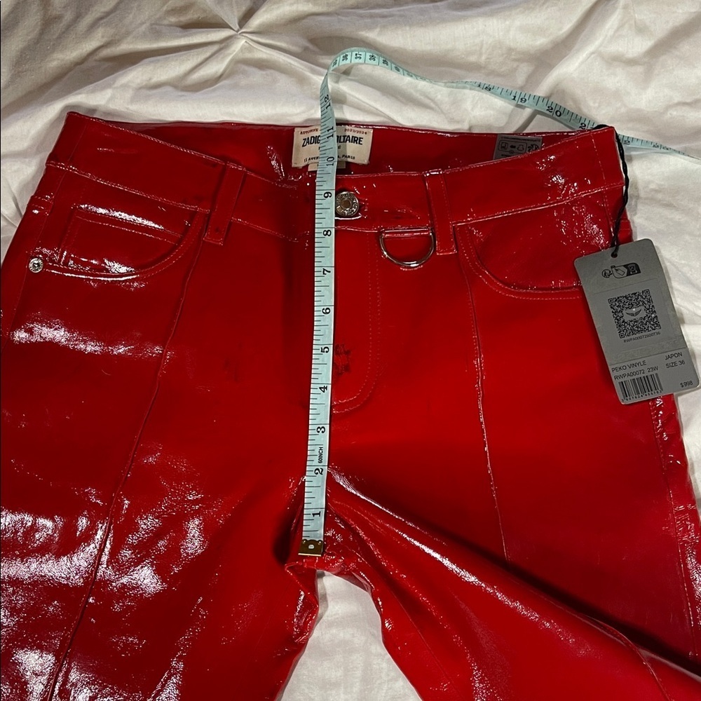 Zadig & Voltaire NWT Red Peko Vinyle 100% Lamb Leather Pant FR 36 CALL OUT - Picture 15 of 16